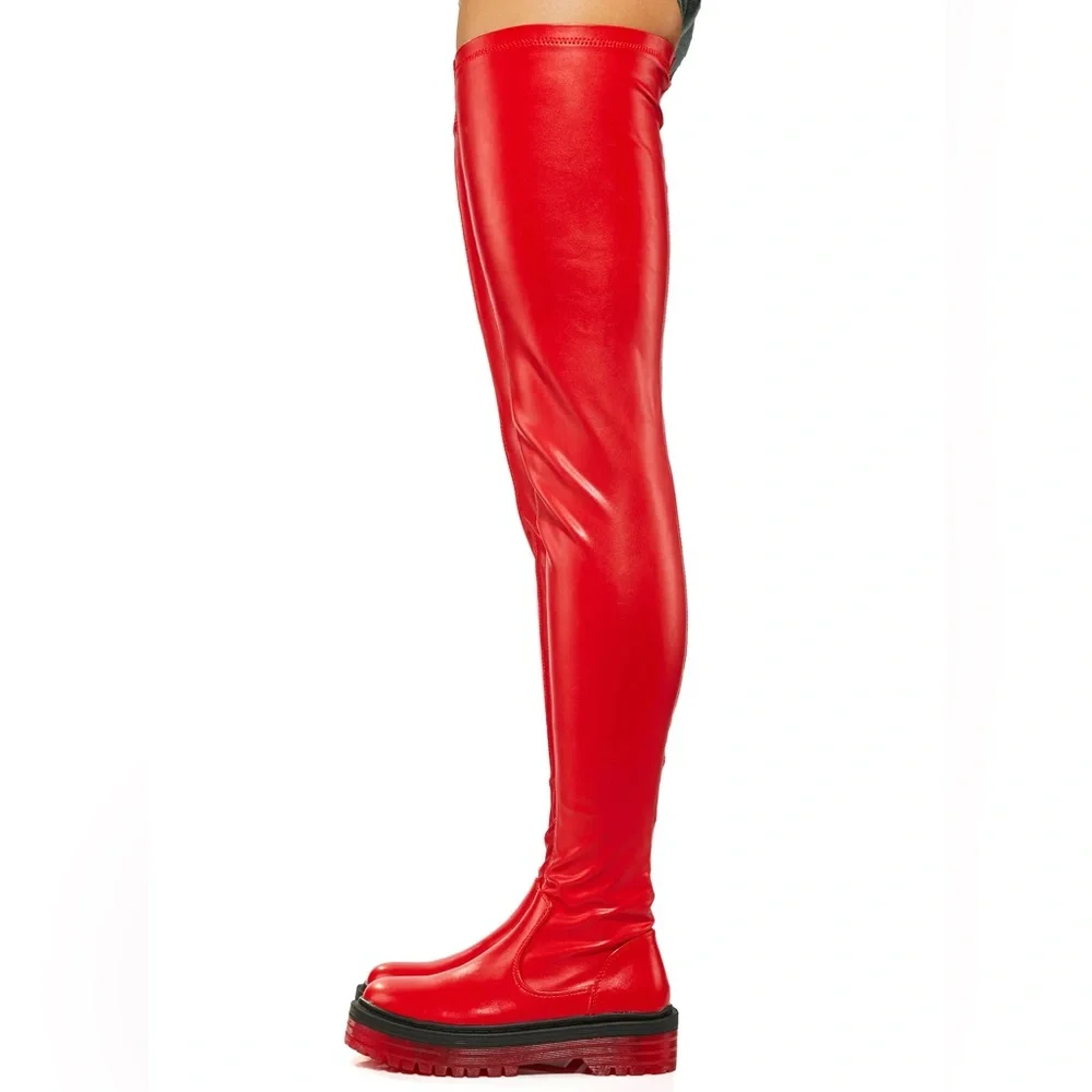 Azalea Wang Red Vegan Leather Thigh High Boots